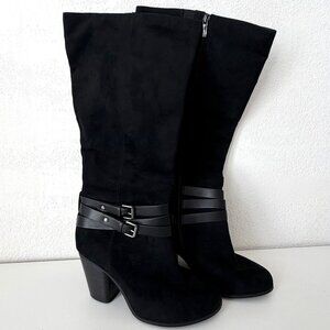 New Torrid Black Faux Suede Heeled Boots - Size 8WW